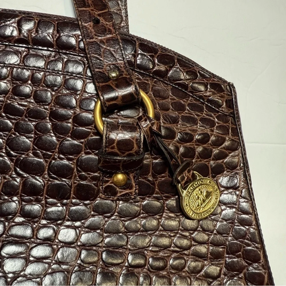 Brahmin Brown Hobo Bag Crocodile Embossed Gold Hardware Travel Tote Croc Leather